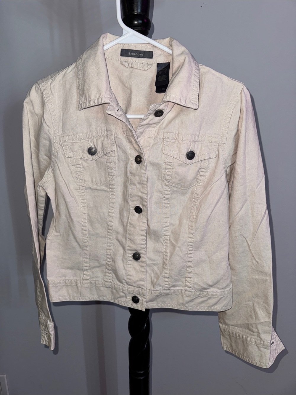 Liz Claiborne Cream Denim Jacket with Dark Buttons